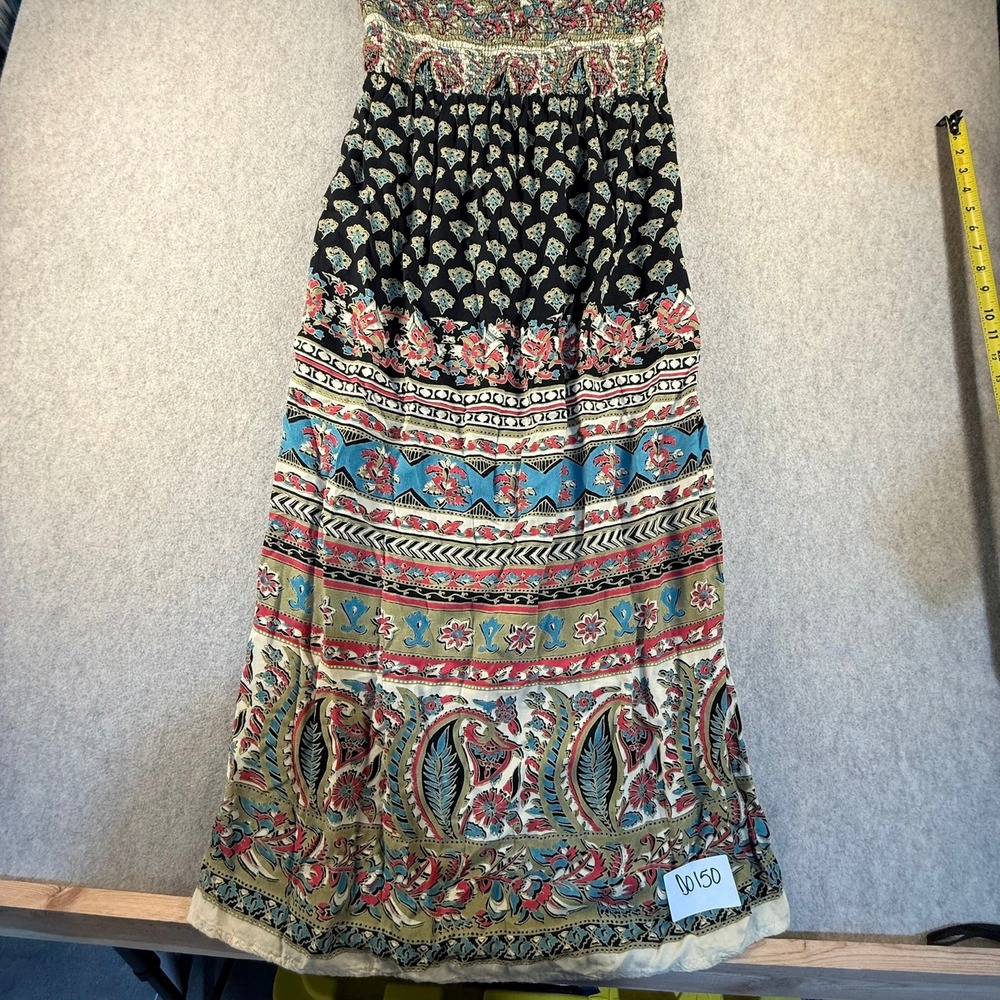 Angie Bohemian Paisley Floral Smocked Waist Maxi Skirt Large Rayon Festival Boho